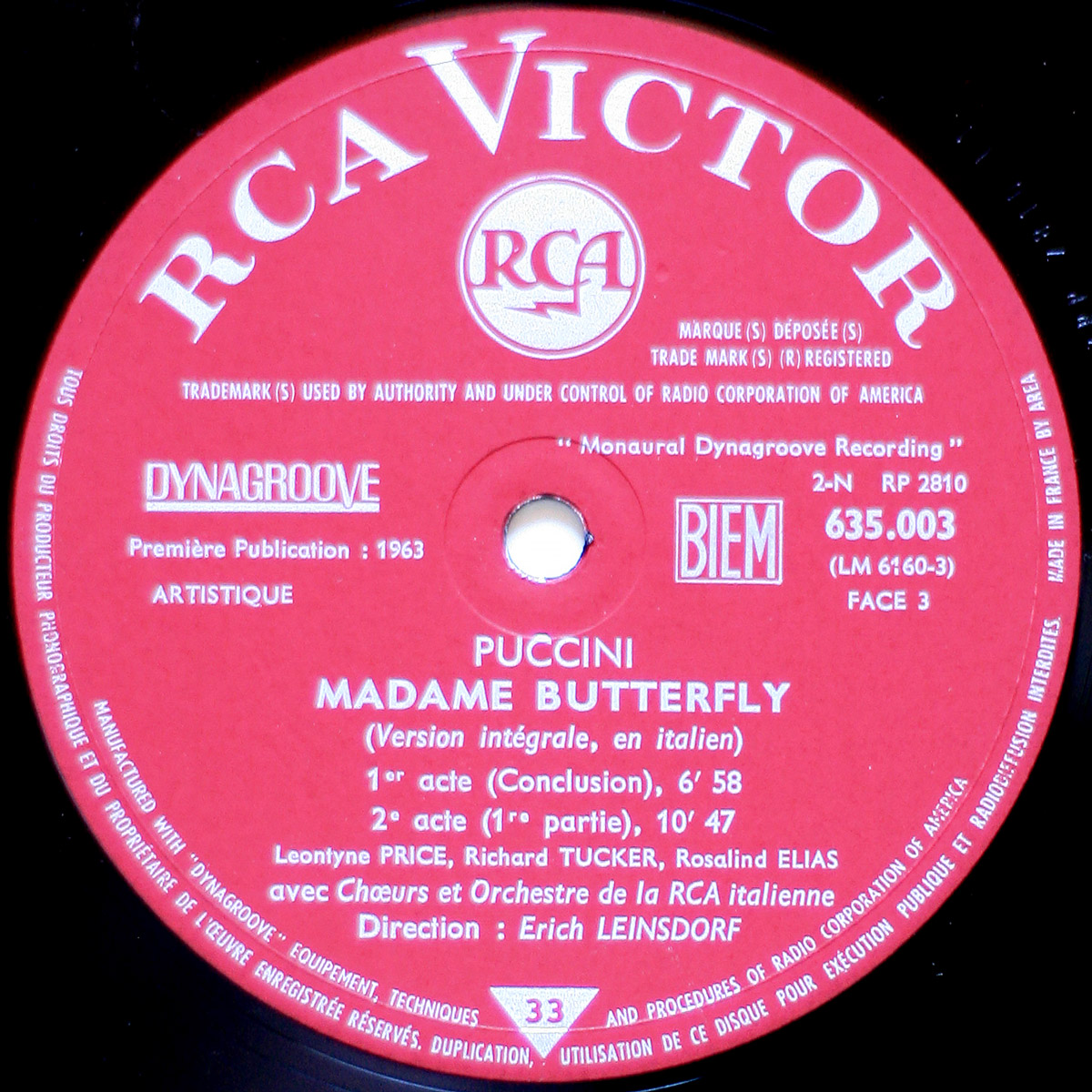 Puccini • Madama Butterfly • RCA Victor Dynagroove 655.001-003 • Leontyne Price • Richard Tucker • Rosalind Elias • Philip Maero • RCA Italiana Opera Orchestra • Erich Leinsdorf