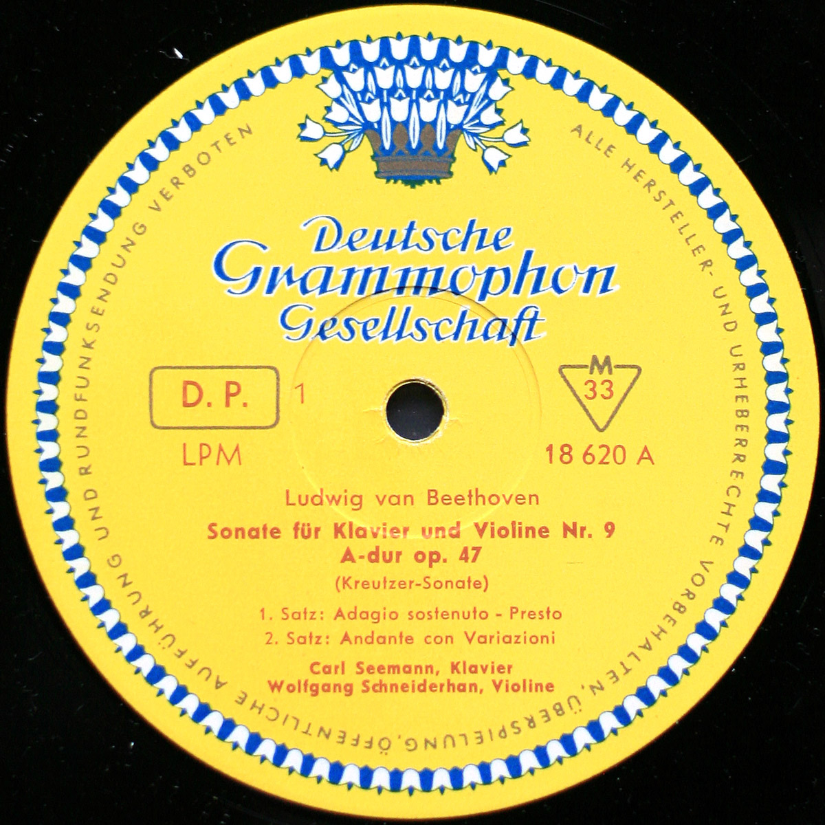 Beethoven • Sonates pour piano et violon n° 5 “Frühlings-Sonate” & n° 9 “Kreutzer-Sonate” • DGG 18 620 LPM • Carl Seemann • Wolfgang Schneiderhan