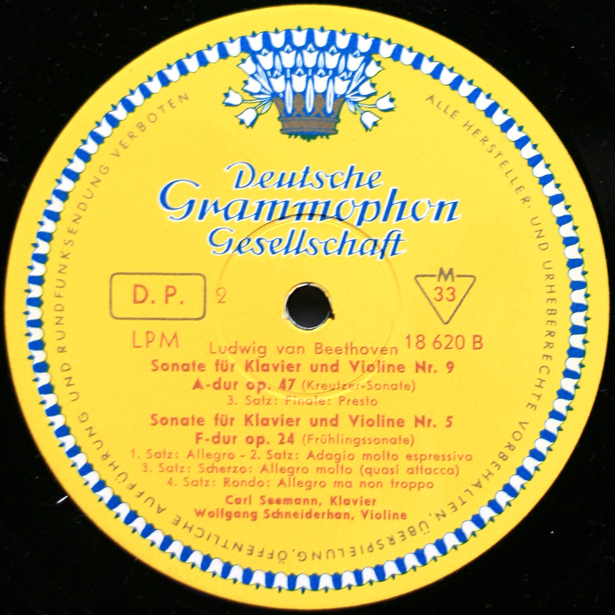 Beethoven • Sonates pour piano et violon n° 5 “Frühlings-Sonate” & n° 9 “Kreutzer-Sonate” • DGG 18 620 LPM • Carl Seemann • Wolfgang Schneiderhan