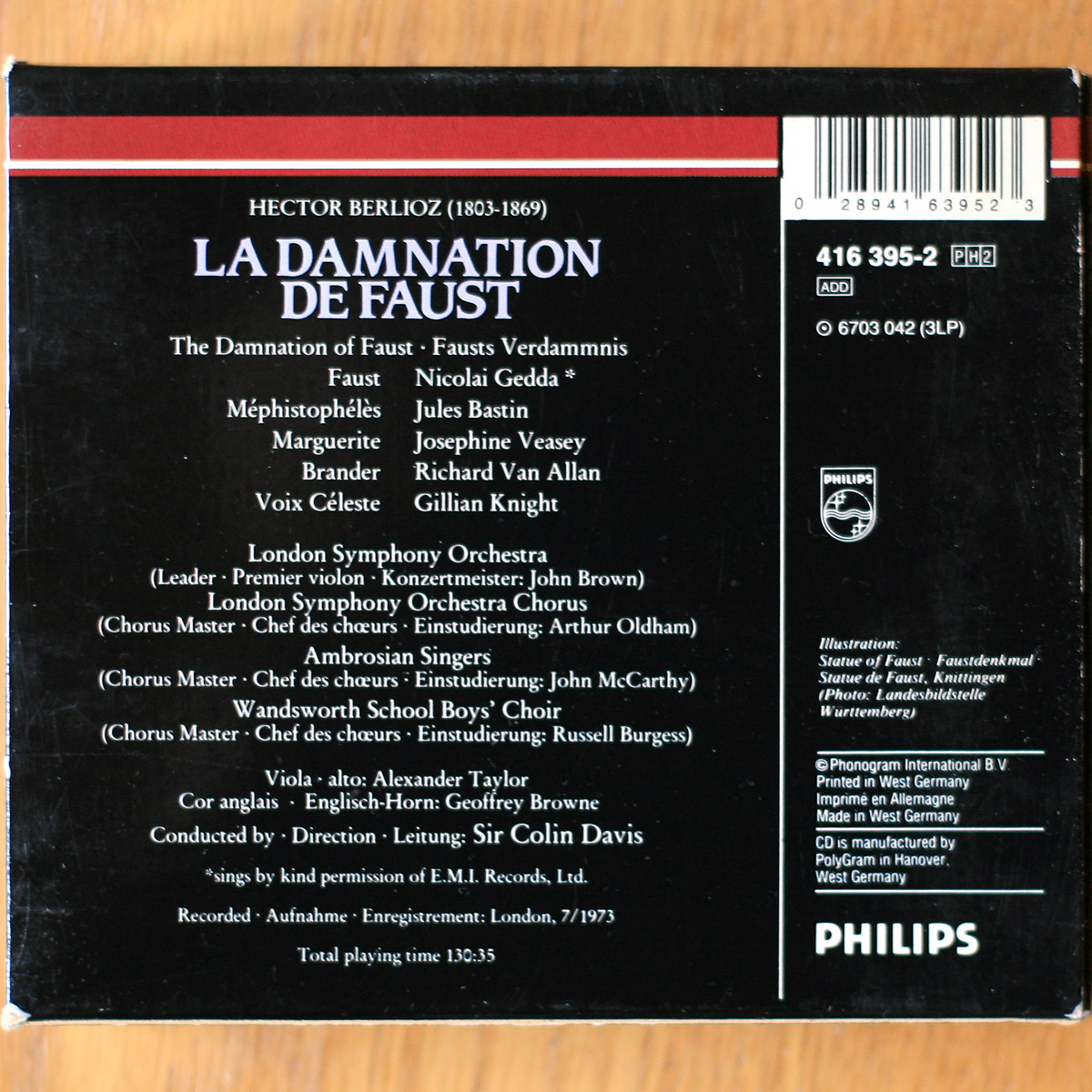 Berlioz • La damnation de Faust • Philips 416 395-2 • Richard Van Allan • Jules Bastin • Josephine Veasey • Gillian Knight • Nicolai Gedda • London Symphony Orchestra • Colin Davis
