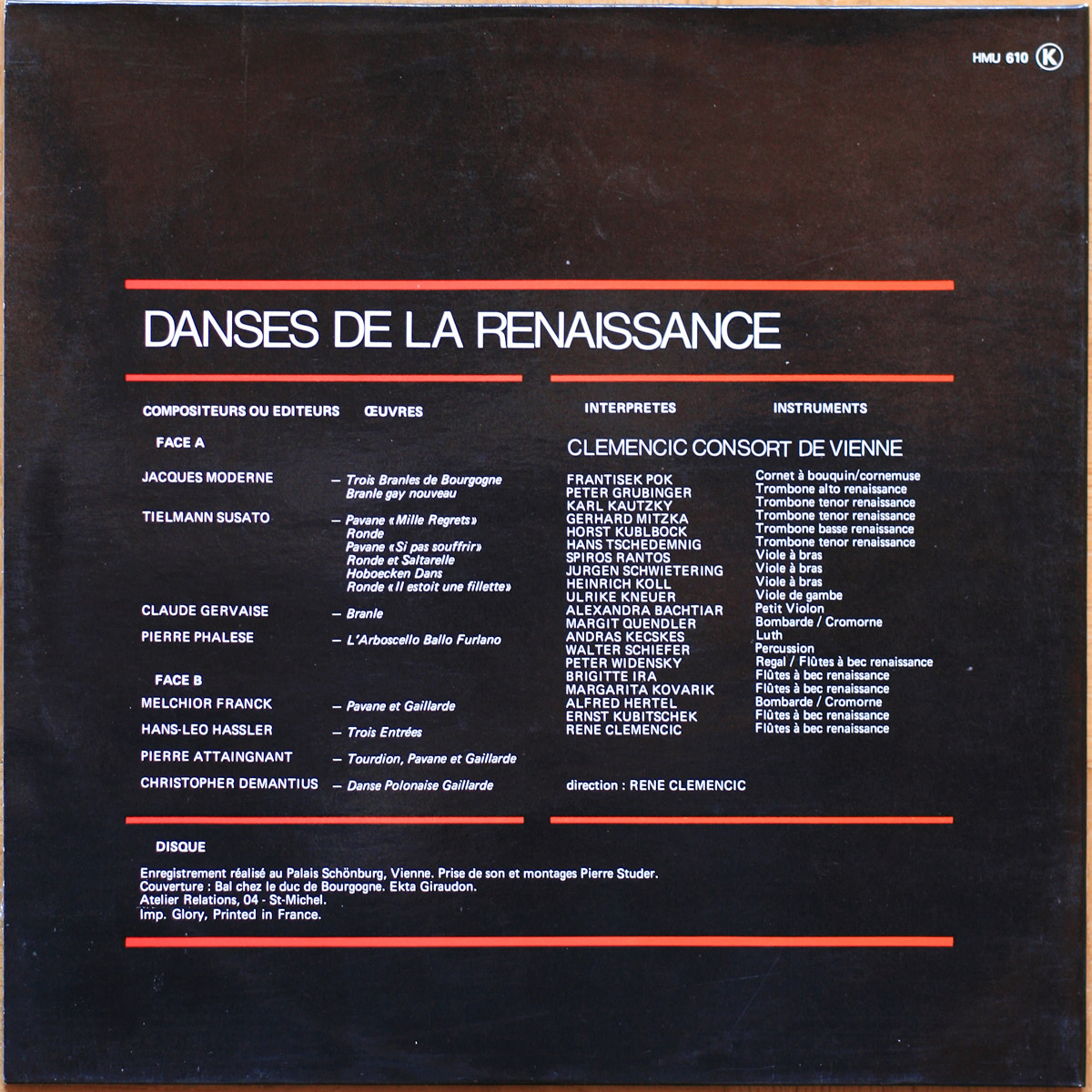Moderne • Susato • Gervaise • Phalese • Franck • Hassle • Attaingnant • Demantius • Danses de da Renaissance • Harmonia Mundi HM 610 • Clemencic Consort • René Clemencic – Image 2