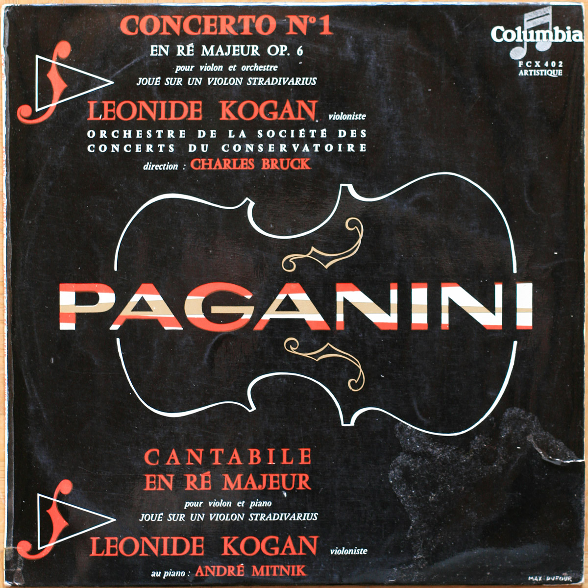 Paganini ‎• Concerto pour violon n° 1 • Cantabile en Ré majeur • Columbia FCX 402 • Leonid Kogan • André Mitnik • Orchestre de la Société des Concerts du Conservatoire • Charles Bruck
