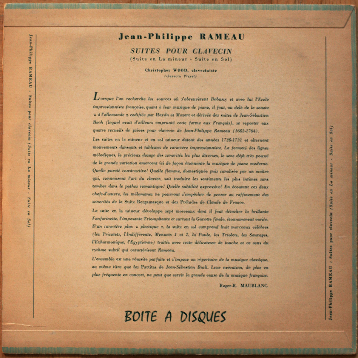 Rameau • Suites pour clavecin • Les Disquaires Réunis/Boite A Disques DG 005 • Christopher Wood