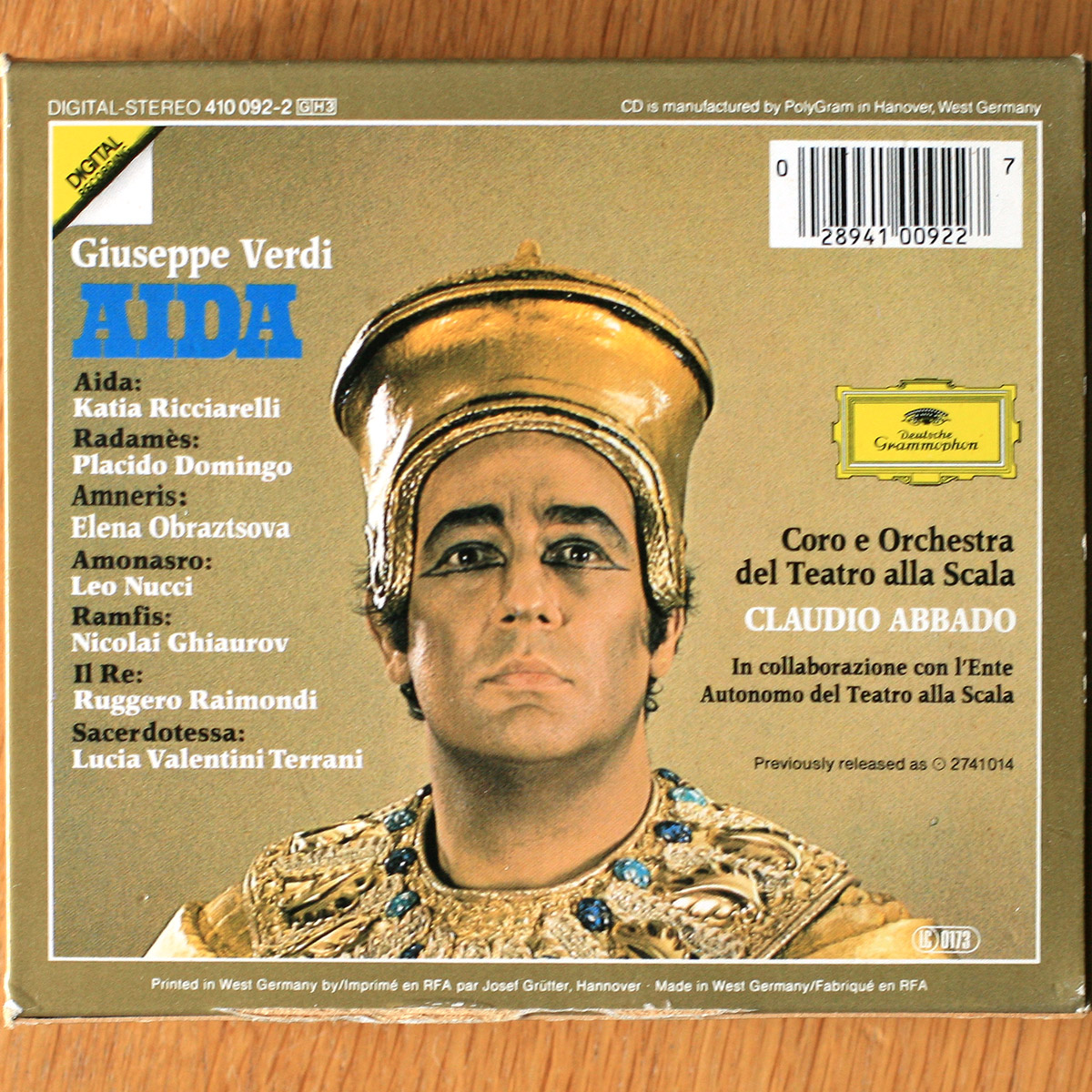 Verdi • Aida • DGG 410 092-2 • Katia Ricciarelli • Elena Obraztsova • Ruggero Raimondi • Placido Domingo • Nicolai Ghiaurov • Orchestra Del Teatro Alla Scala • Claudio Abbado