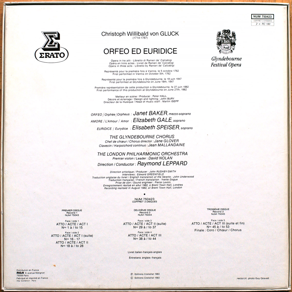 Gluck • Orfeo Ed Euridice • Erato NUM 750423 • Janet Baker • Elisabeth Speiser • Elizabeth Gale • London Philharmonic Orchestra • Raymond Leppard