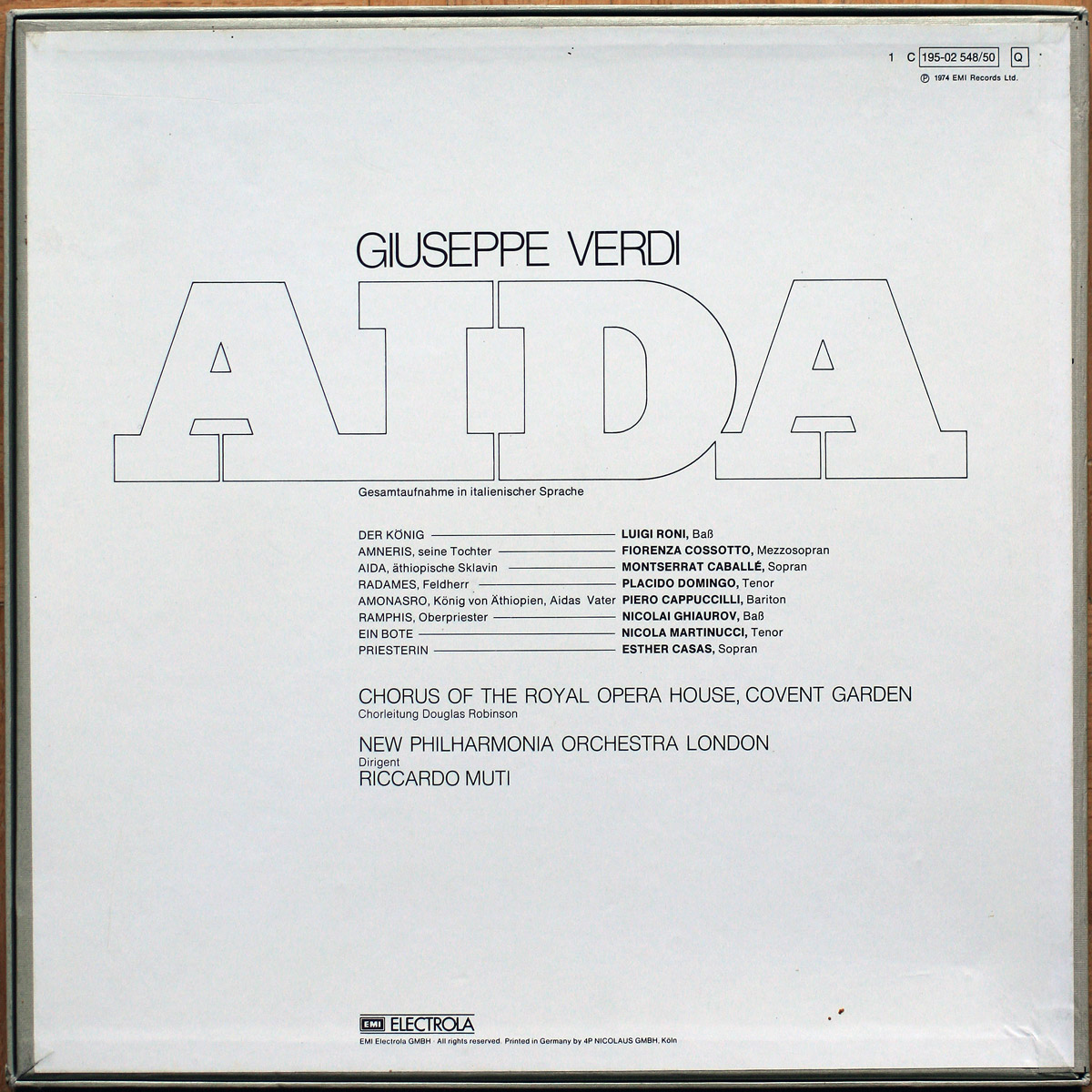 Verdi • Aida • EMI 1C 195-02 548/50 Q • Montserrat Caballé • Placido Domingo • Fiorenza Cossotto • Nicolai Ghiaurov • New Philharmonia Orchestra • Riccardo Muti