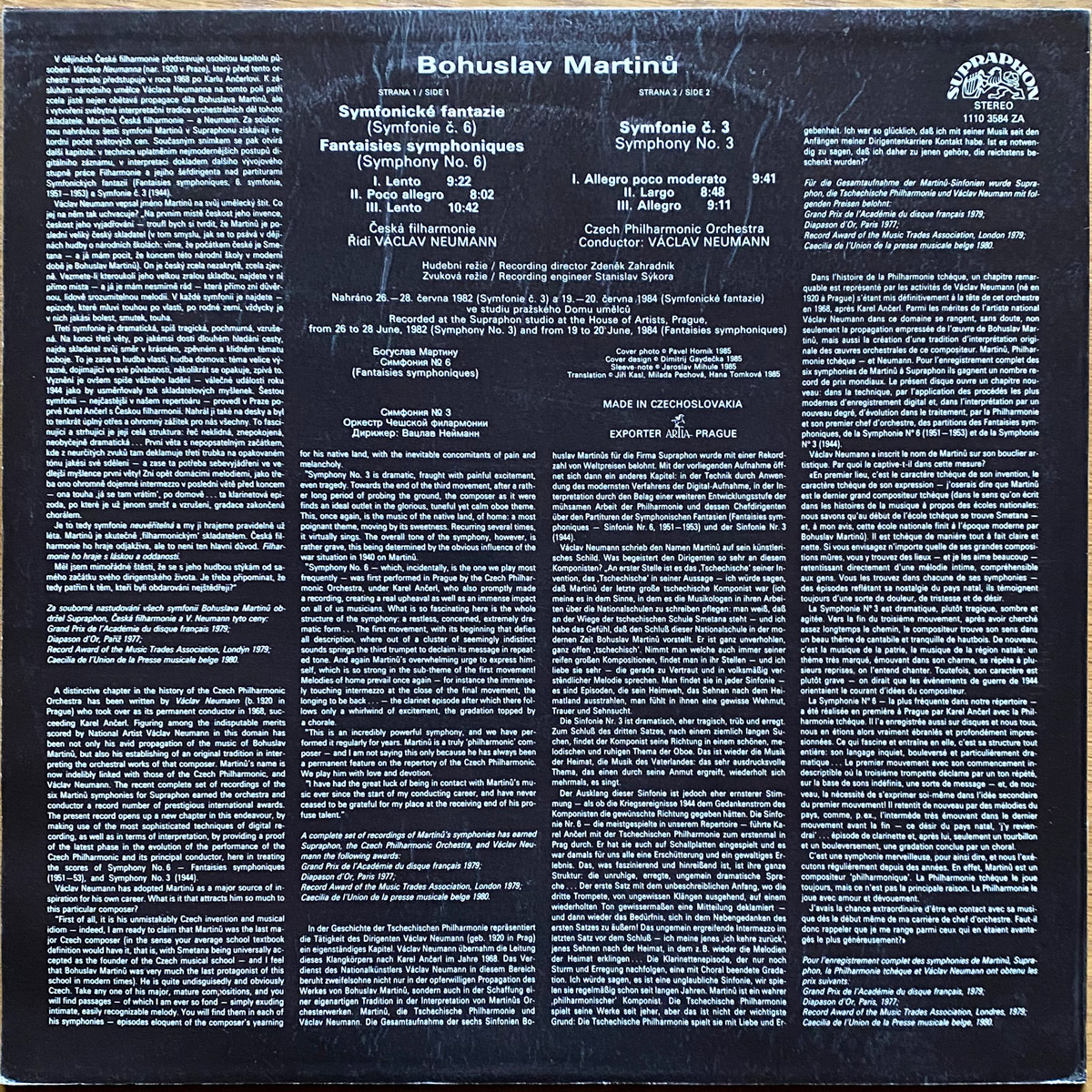 Martinů • Symphonie n° 6 (Fantaisies symphoniques) • Symphonie n° 3 • Supraphon 1110 3584 • Czech Philharmonic Orchestra • Václav Neumann