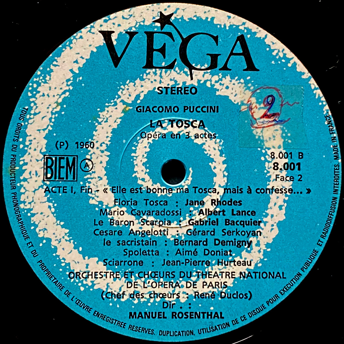 Puccini • La Tosca • Vega 8.001/2/3 • Jane Rhodes • Albert Lance • Gabriel Bacquier • Orchestre du Théâtre National de l'Opéra de Paris • Manuel Rosenthal
