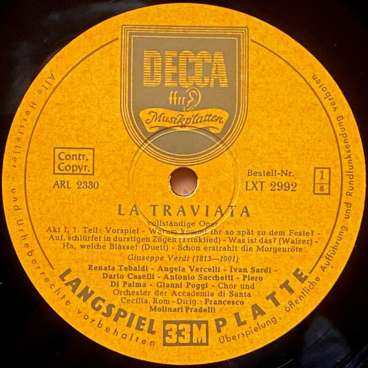 Verdi • La Traviata • LXT 2992/2993/2994 • Renata Tebaldi • Gianni Poggi • Aldo Protti • Orchestra dell'Accademia Nazionale di Santa Cecilia • Francesco Molinari Pradelli