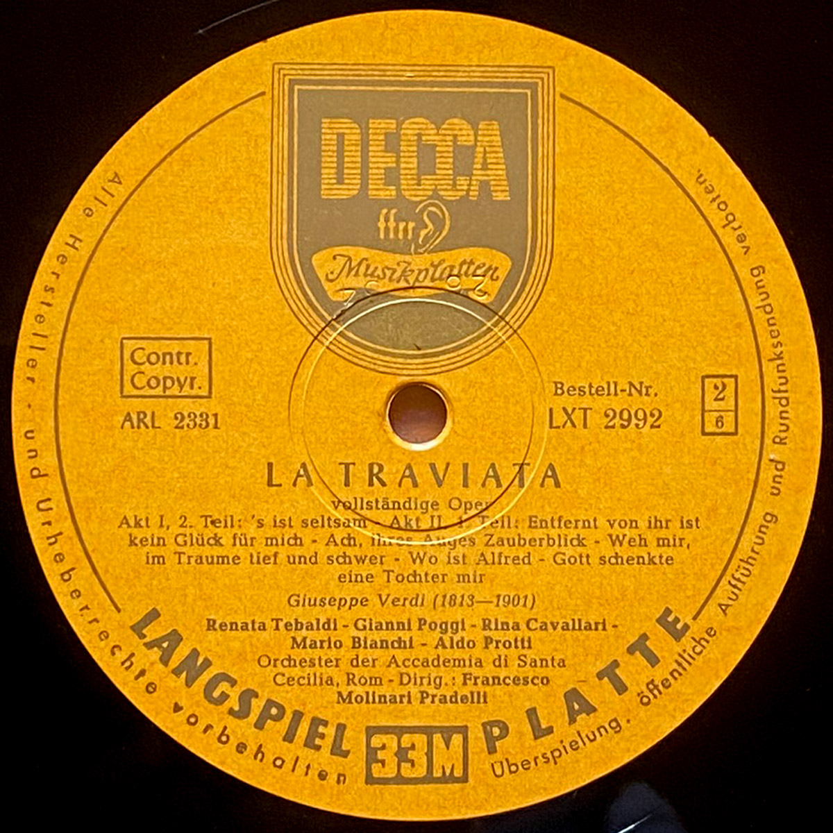 Verdi • La Traviata • LXT 2992/2993/2994 • Renata Tebaldi • Gianni Poggi • Aldo Protti • Orchestra dell'Accademia Nazionale di Santa Cecilia • Francesco Molinari Pradelli