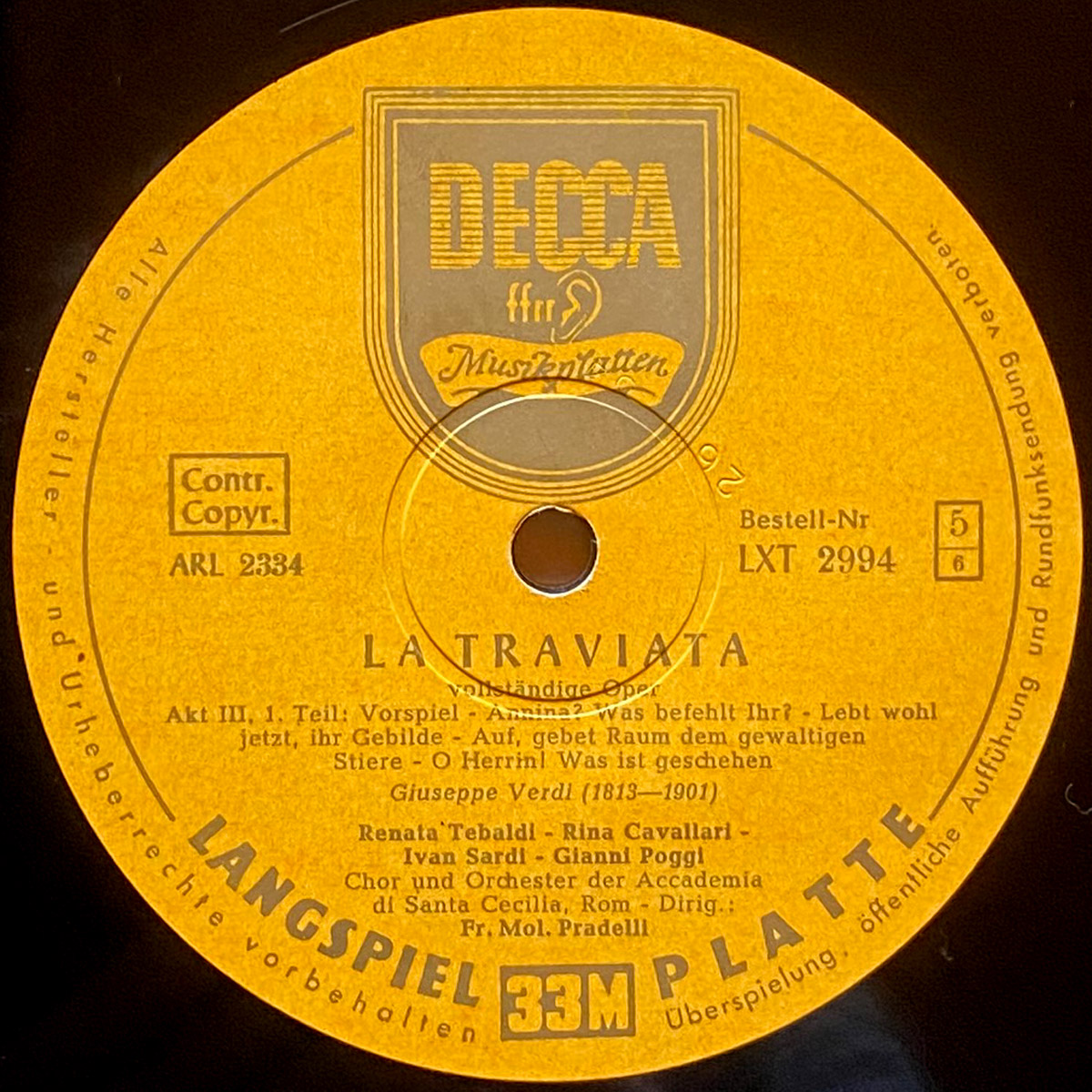 Verdi • La Traviata • LXT 2992/2993/2994 • Renata Tebaldi • Gianni Poggi • Aldo Protti • Orchestra dell'Accademia Nazionale di Santa Cecilia • Francesco Molinari Pradelli