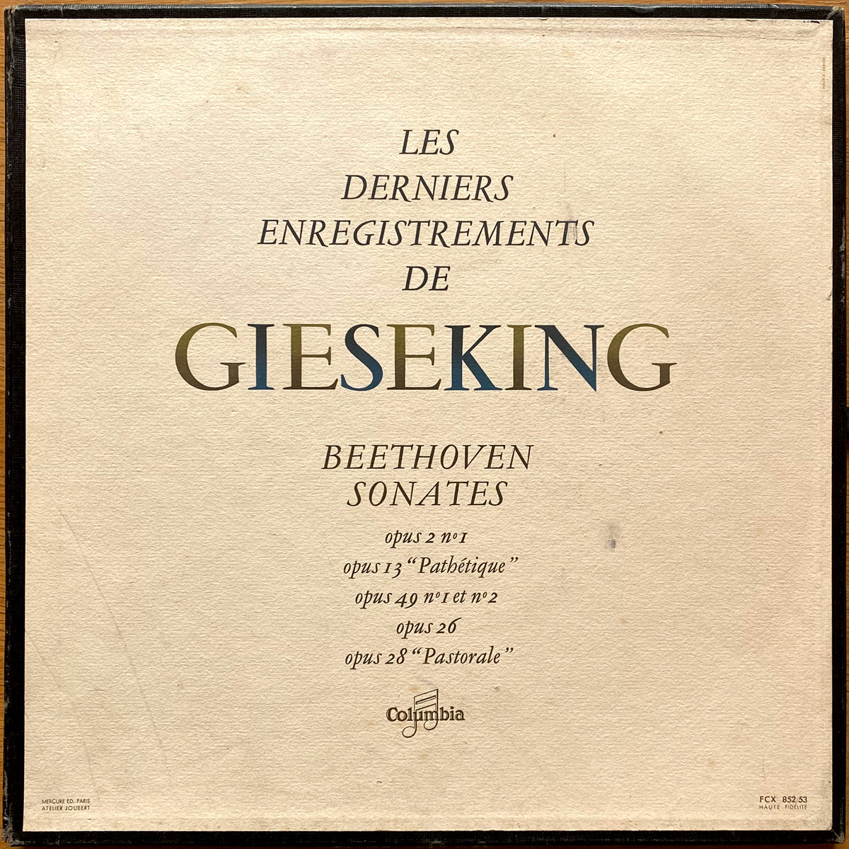 Beethoven • Sonates pour piano n° 1/8/12/15/19/20 • Piano sonatas No. 1/8/12/15/19/20 • Klaviersonaten Nr. 1/8/12/15/19/20 • Columbia FCX 852/53 • Walter Gieseking
